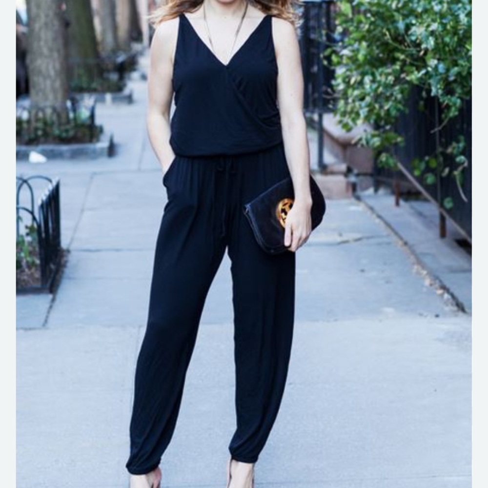 CAbi wrap front sleeveless long black romper/jumpsuit small